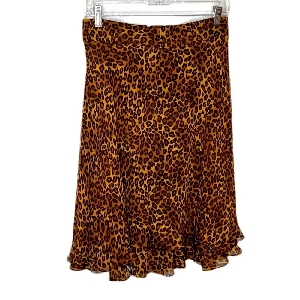 GEORGE Size 4 KNEE-LENGTH TIERED SKIRT (leopard print w/ side zipper) perfect